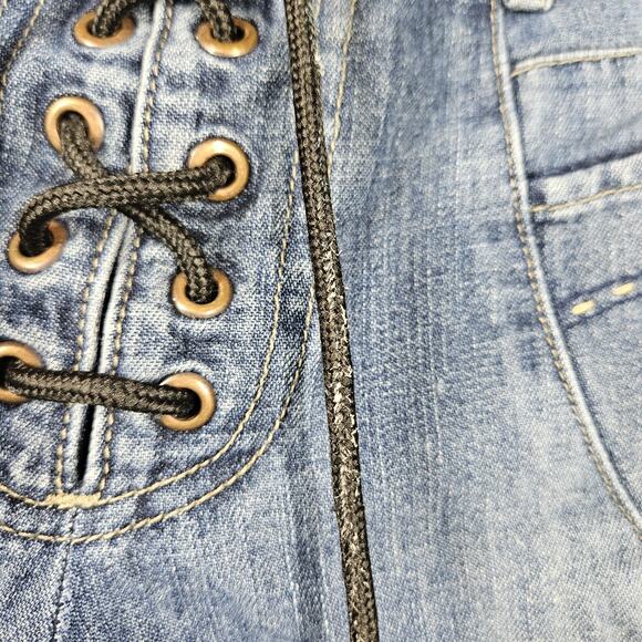 Vintage Guess Bootcut Jeans Womens Size 32 Y2K Lace Up Fly Blue Jeans Cowgirl - Picture 4 of 13